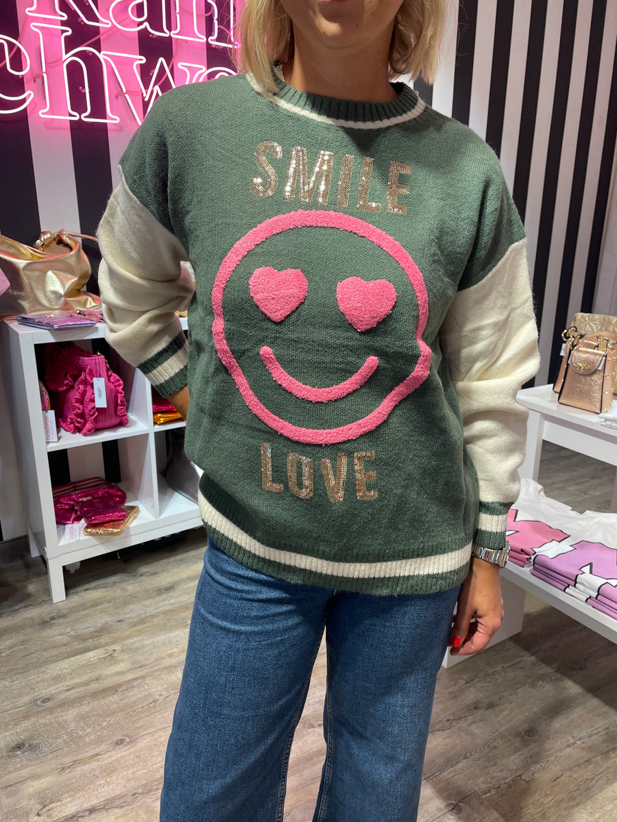 STRICK PULLOVER Smile, Farbe Khaki Grün – Karins Schwester Concept Store