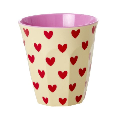 RICE Becher Melamin, Größe Medium, HERZEN Pink/Creme