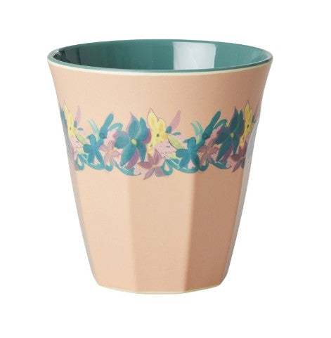 RICE Becher Melamin, Größe Medium, BLUMENKRANZ
