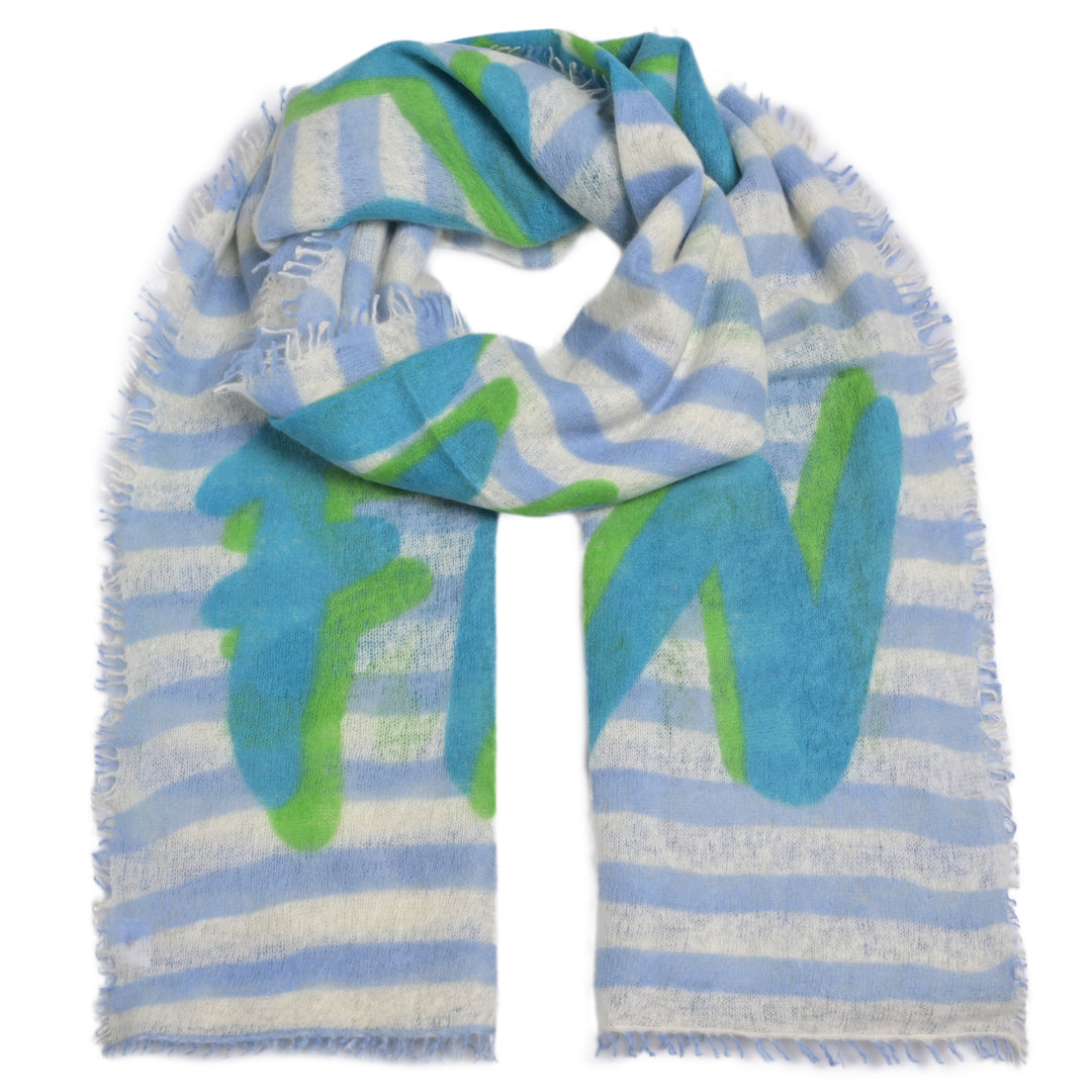 CUTE STUFF Cashmere Schal Much More Amore in Milky Sky Hellblau/Grün