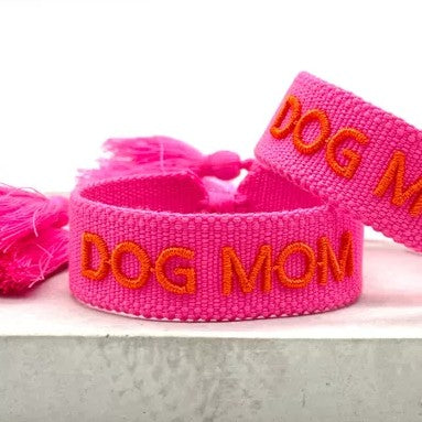 STATEMENT ARMBAND aus Stoff DOG MOM Pink/Orange