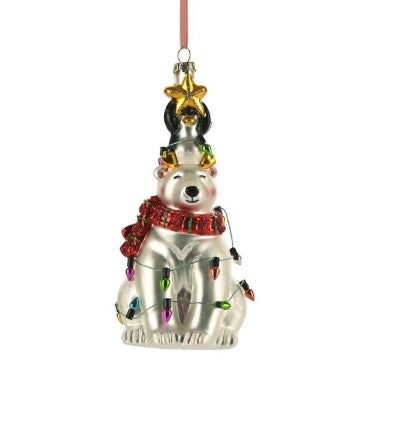WEIHNACHTSKUGEL Eisbär mit Lichterkette