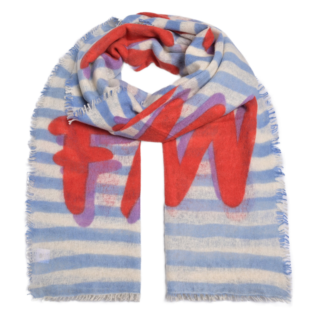 CUTE STUFF Cashmere Schal Much More Amore in Milky Sky Hellblau/Rot