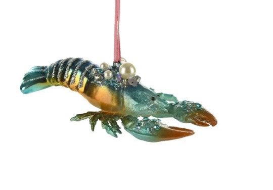WEIHNACHTSKUGEL Hummer Blau mit Perlen auf dem Rücken