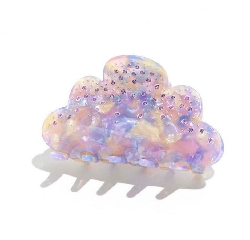 HAARKLAMMER Wolke, Farbe Lila, marmoriert, mit Glitzersteinen in Lila