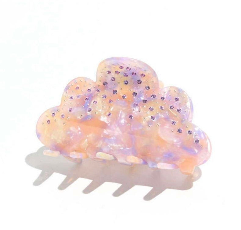 HAARKLAMMER Wolke, Farbe Pfirisch, marmoriert, mit Glitzersteinen in Lila