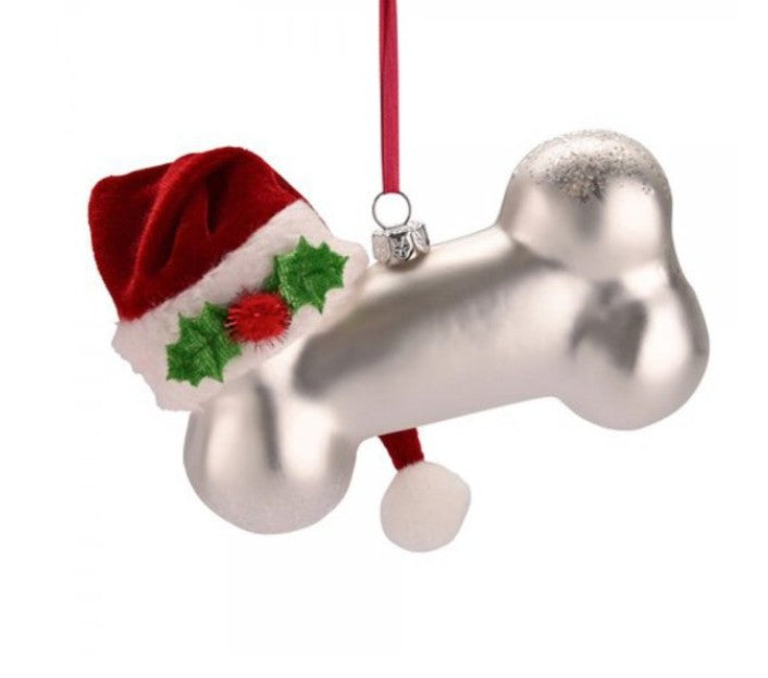 WEIHNACHTSKUGEL Knochen mit Weihnachtsmütze