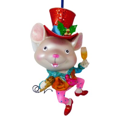 WEIHNACHTSKUGEL Maus mit Sektglas