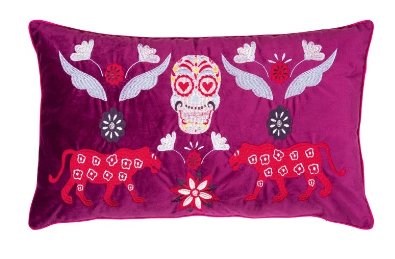 PAD CONCEPT Kissenhülle, mit oder ohne Füllung, NATA, Farbe Berry Beere, aufwendige Stickerei auf Front, 35x60 cm