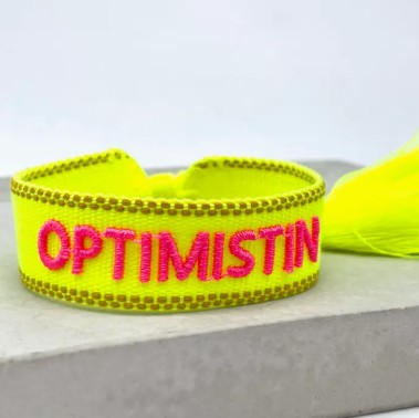 STATEMENT ARMBAND aus Stoff OPTIMISTIN Neon Gelb/Pink