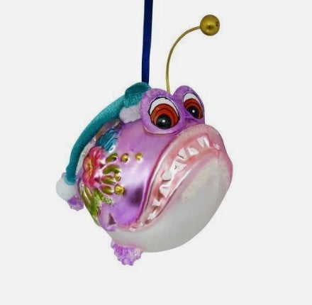 WEIHNACHTSKUGEL Fisch Piranha mit blauer Weihnachtsmütze