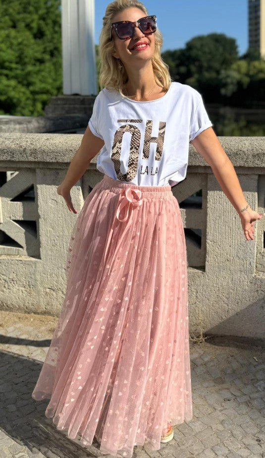MISS GOODLIFE Tüllrock Rosa mit kleinen Herzen