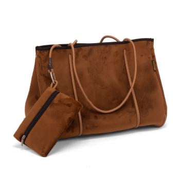 MOO ILO Tasche Shopper Neopren im Samtoptik, Farbe Braun