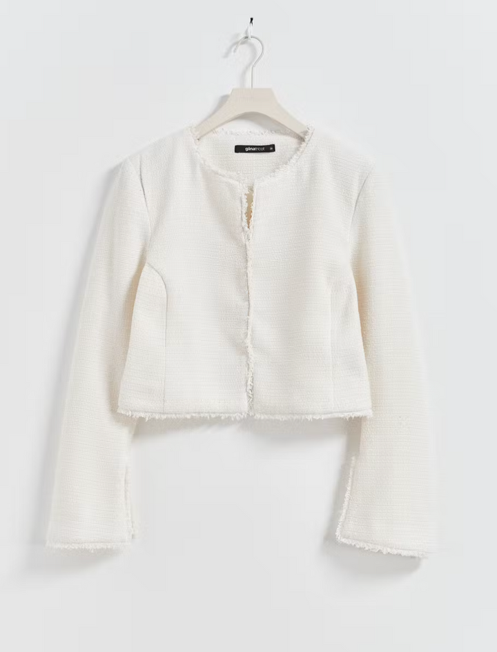 GINA TRICOT Bouclé Jacke Weiß