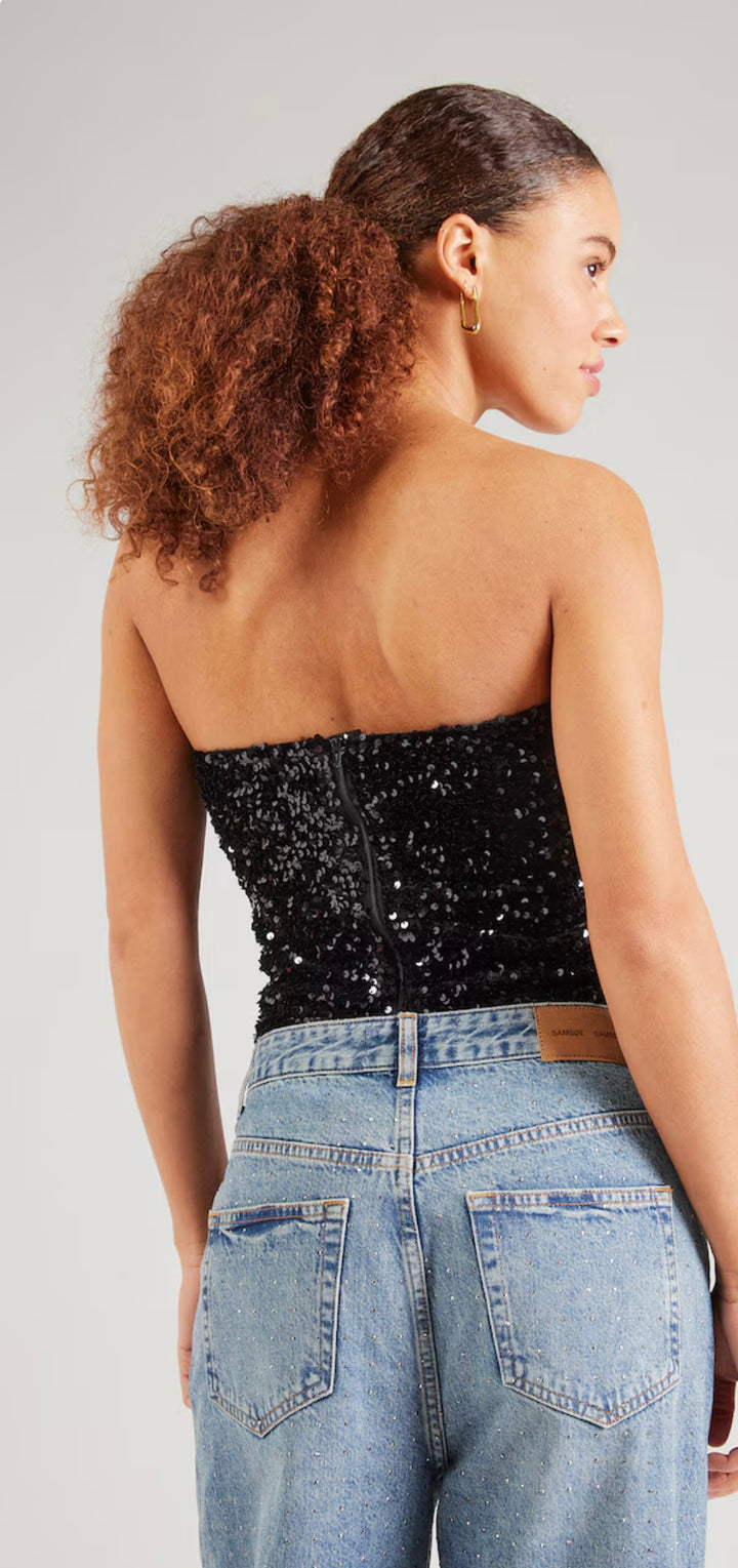 GINA TRICOT Bustier, Glitzer, Schwarz
