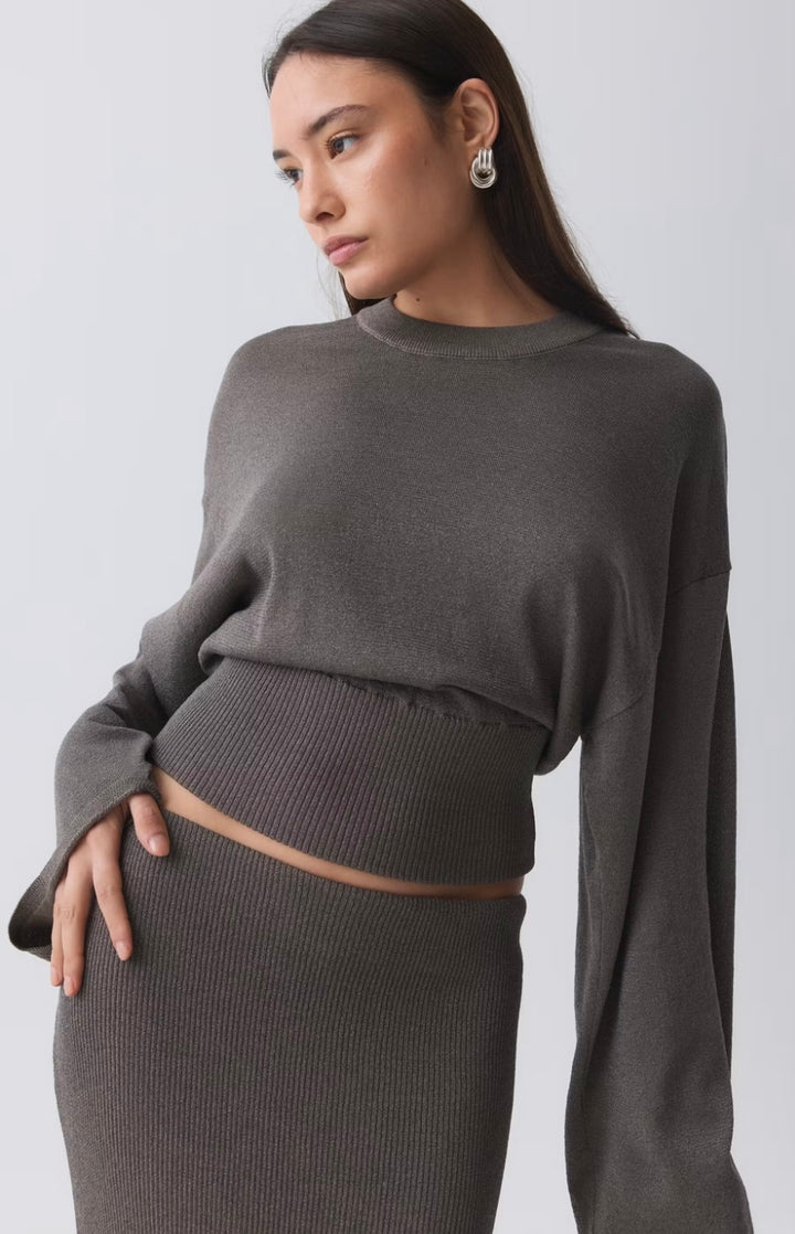 GINA TRICOT, T-Shirt, Langarm, Beige/Grau