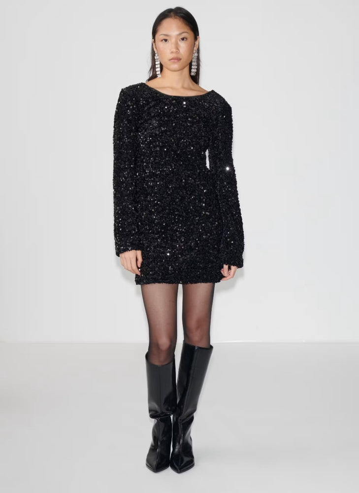 GINA TRICOT Kleid, kurz, Glitzer, Schwarz