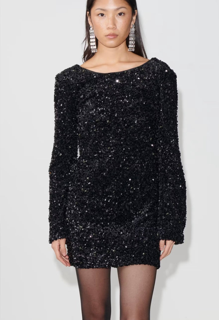 GINA TRICOT Kleid, kurz, Glitzer, Schwarz