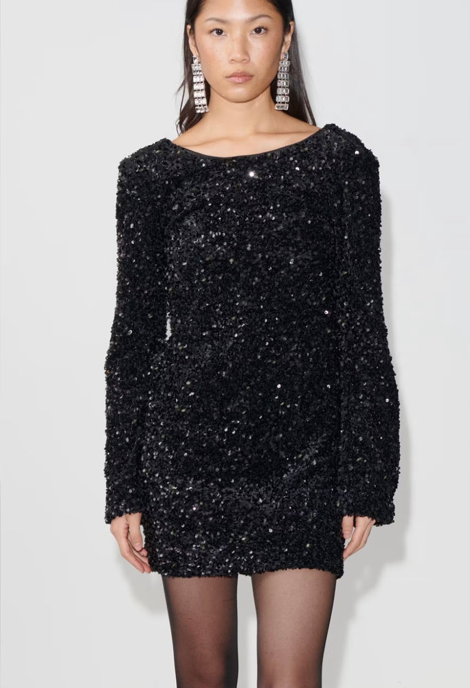 GINA TRICOT Kleid, kurz, Glitzer, Schwarz