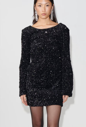 GINA TRICOT Kleid, kurz, Glitzer, Schwarz