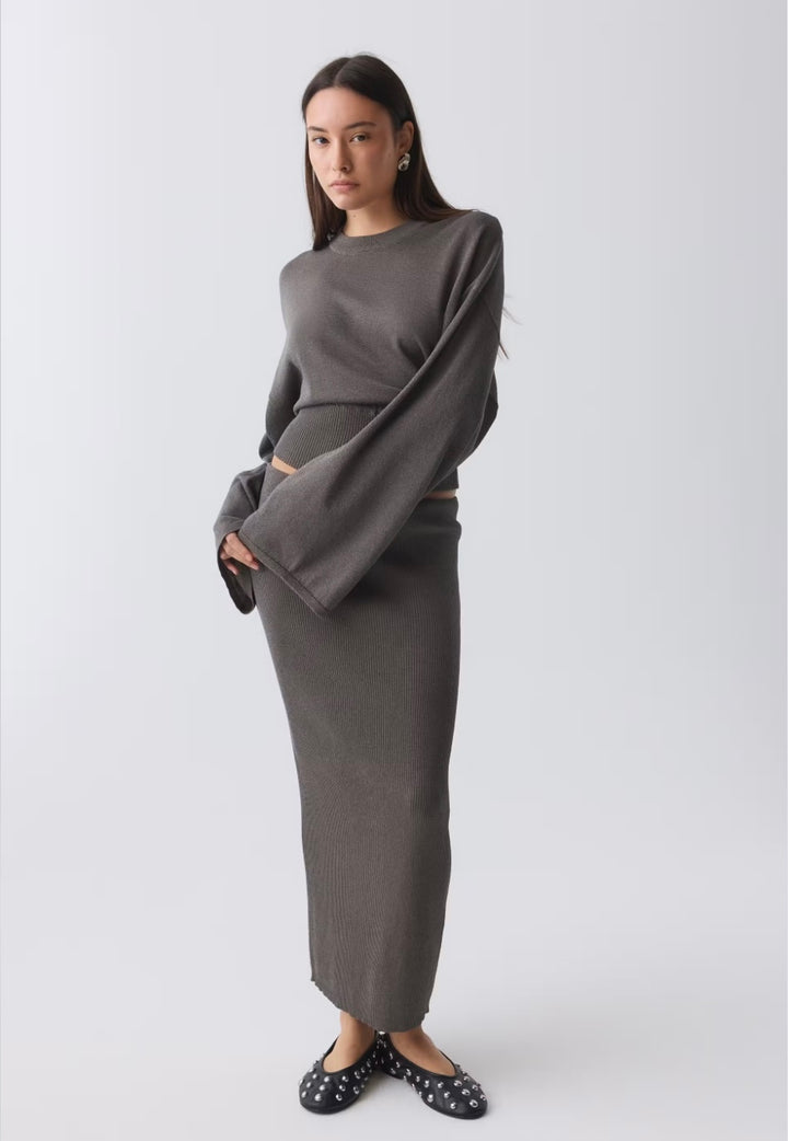 GINA TRICOT gestrickter Rock Beige/Grau