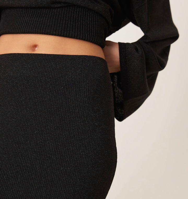 GINA TRICOT gestrickter Rock Schwarz Glitzer
