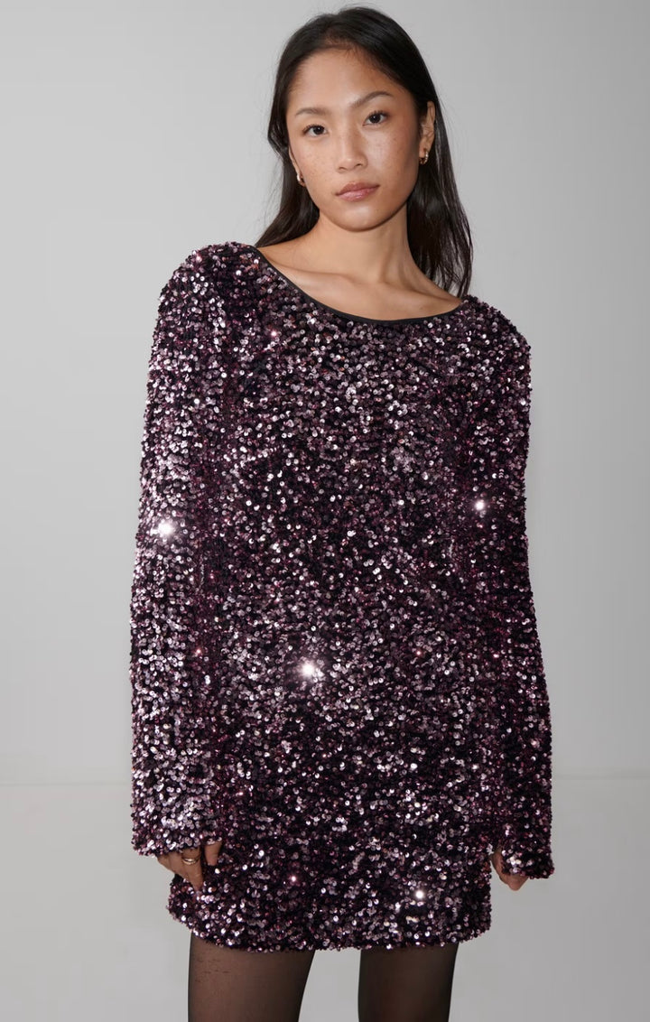 GINA TRICOT Kleid, kurz, Glitzer, Pink