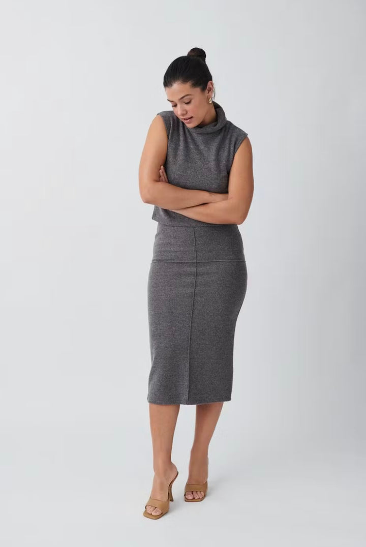 GINA TRICOT Rock mit Schlitz Beige/Grau