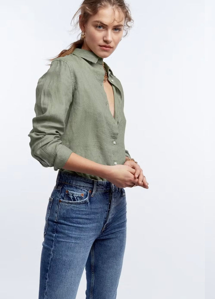 GINA TRICOT Leinenbluse Seagrass