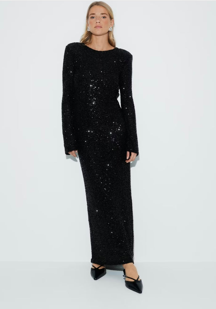 GINA TRICOT Kleid, lang, Glitzer, Schwarz