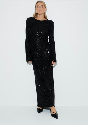 GINA TRICOT Kleid, lang, Glitzer, Schwarz
