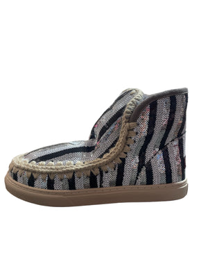 MOU Boot Eskimo Sneaker Stripy Sequins Pailletten Schwarz Weiß