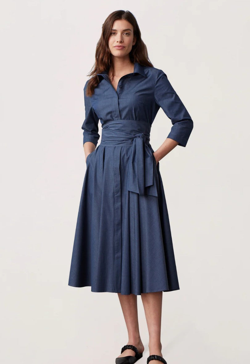 MARIANNA DERI Blusenkleid mit Bindegürtel, Farbe Jeans Blau