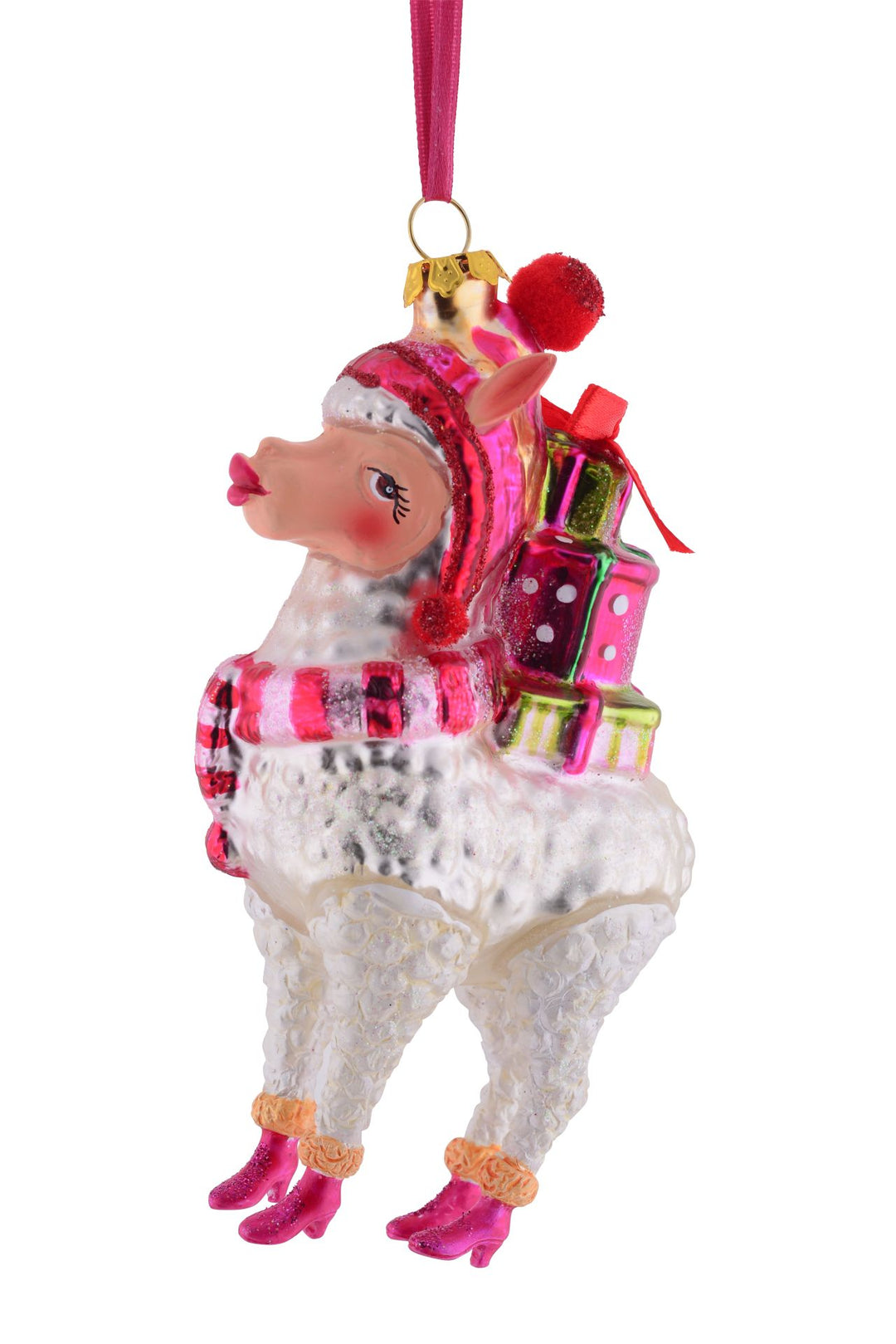 GIFTCOMPANY Christbaumkugel ALPAKA MIT GESCHENKEN, Farbe Weiß/Pink