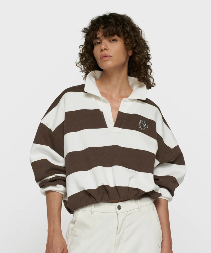 10DAYS Balloon Sweatshirt gestreift, Farbe Braun/Crema