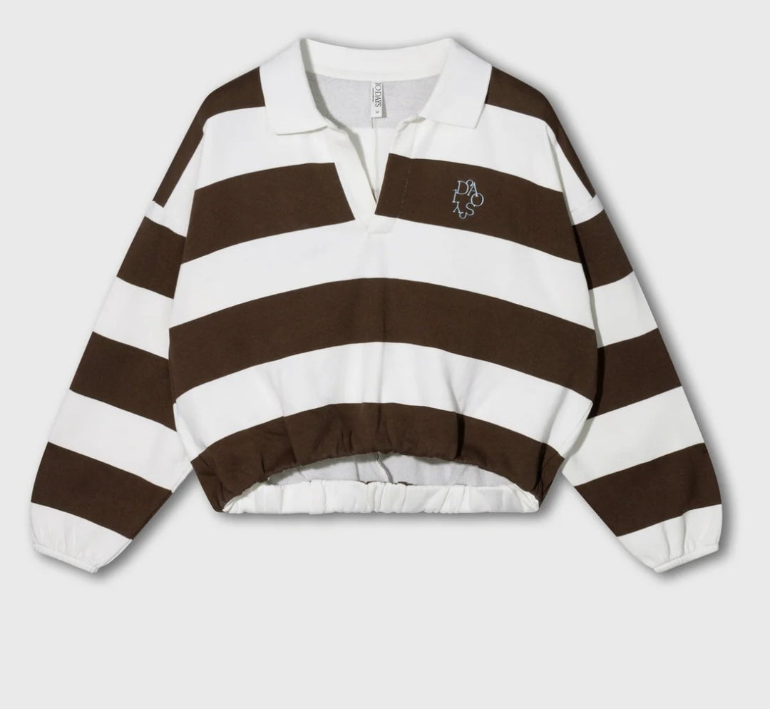10DAYS Balloon Sweatshirt gestreift, Farbe Braun/Crema