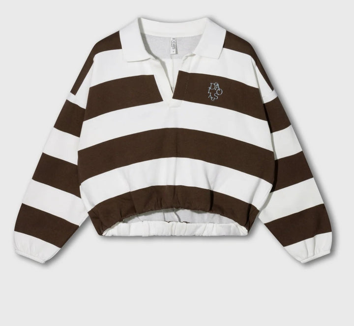 10DAYS Balloon Sweatshirt gestreift, Farbe Braun/Crema