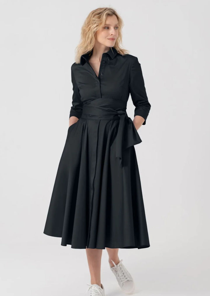 MARIANNA DERI Blusenkleid mit Bindegürtel, Farbe Schwarz
