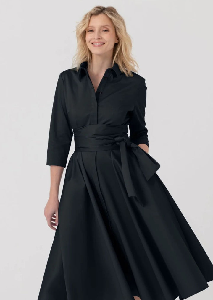 MARIANNA DERI Blusenkleid mit Bindegürtel, Farbe Schwarz