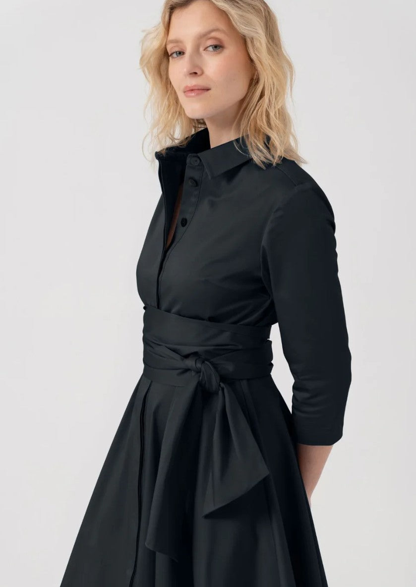 MARIANNA DERI Blusenkleid mit Bindegürtel, Farbe Schwarz