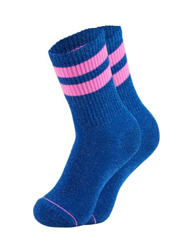OOLEY Socken Starlight Glitter Blue / Blau mit Neon Pink