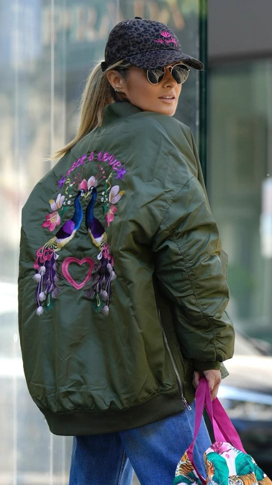 MISS GOODLIFE Bomberjacke mit Stickung Pfauen