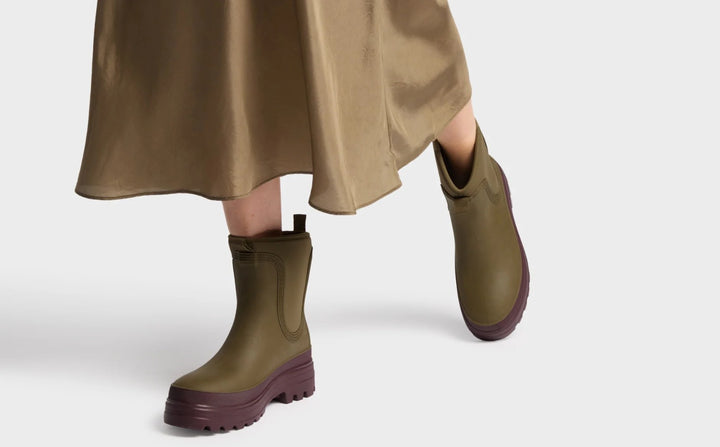 SCHOLL Gummistiefel Boots mit Filzeinlage, Farbe Khaki/Bordeaux