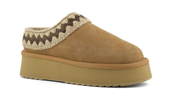 MOU Platform Clog Suede Leather, Farbe Savanna Camel