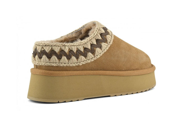 MOU Platform Clog Suede Leather, Farbe Savanna Camel