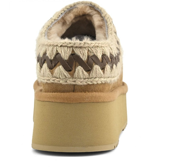 MOU Platform Clog Suede Leather, Farbe Savanna Camel