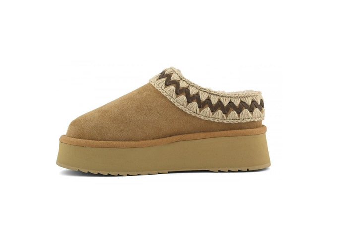 MOU Platform Clog Suede Leather, Farbe Savanna Camel