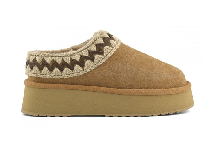 MOU Platform Clog Suede Leather, Farbe Savanna Camel