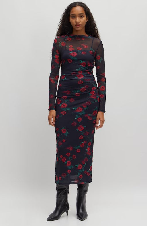 EDITED Kleid Colleen, Farbe Schwarz mit Rosendruck