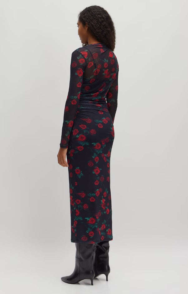 EDITED Kleid Colleen, Farbe Schwarz mit Rosendruck